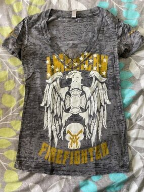 Affliction Kids Gray & Gold Firefighter Graphic V-Neck Tee